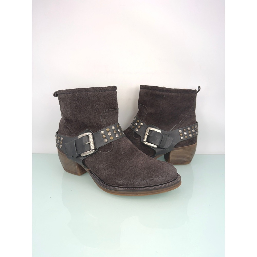 Josef Seibel Toni Ankle Boots Women 40 Brown Studded Suede‎ Moto Boho